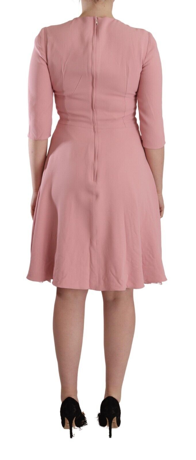 Pink viscose blend dress with 3/4 sleeves and A-line skirt