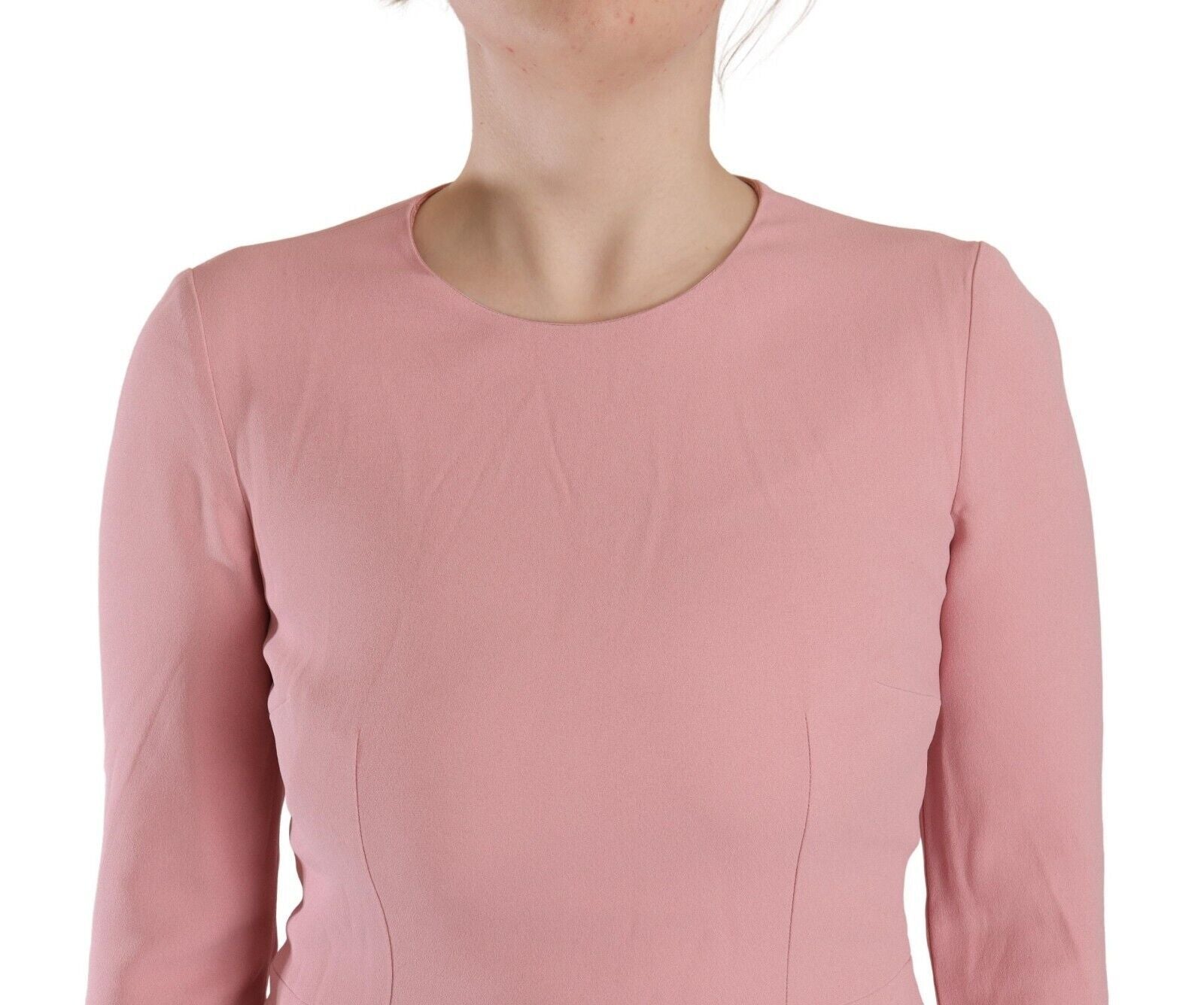 Pink dress with 3/4 sleeves, viscose blend fabric, A-line style