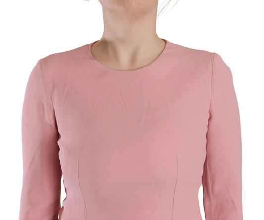 Pink dress with 3/4 sleeves, viscose blend fabric, A-line style