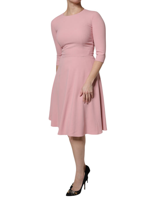 Pink A-line flare dress with viscose fabric and 3/4 sleeves