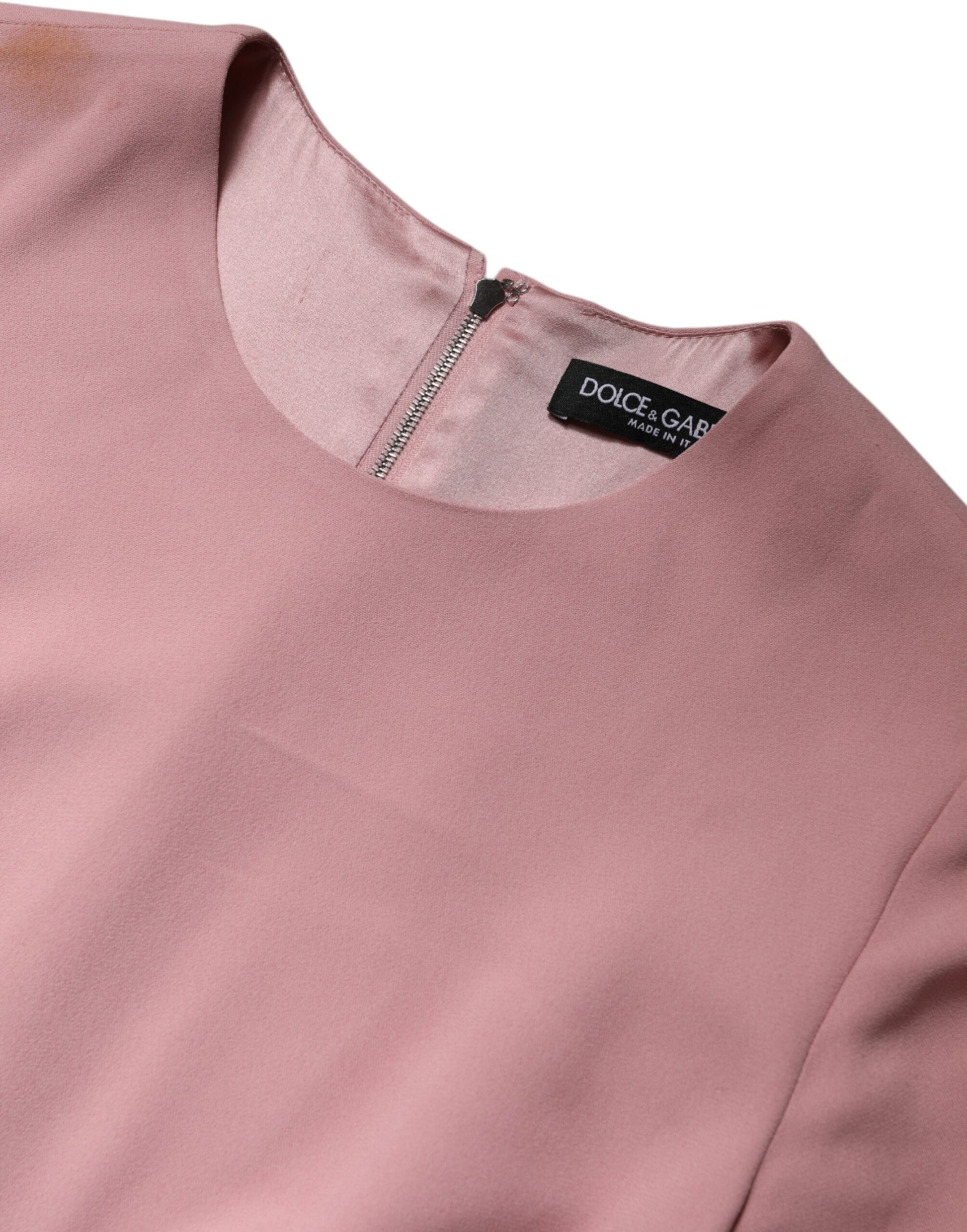 Pink viscose dress with 3/4 sleeves and flare design