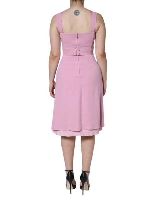 Pink A-line flare dress with viscose fabric and sleeveless design