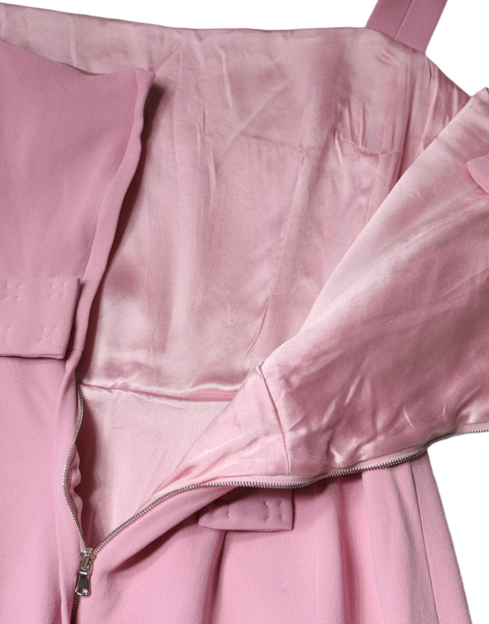 Pink viscose dress with zipper and flare skirt