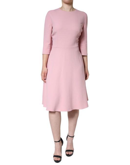Pink dress with short sleeves and a flared skirt