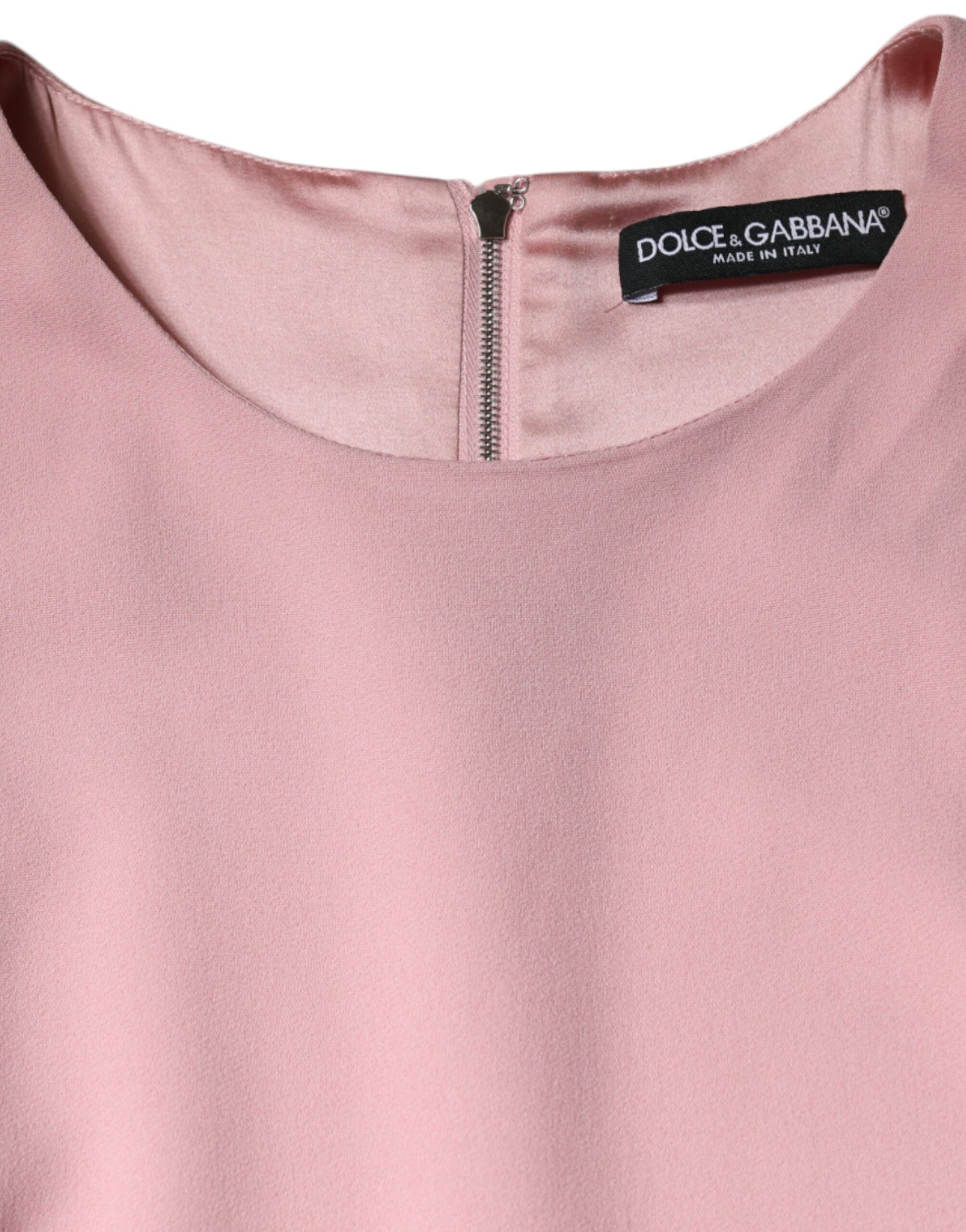 Pink viscose dress with zippered front, 3/4 sleeves