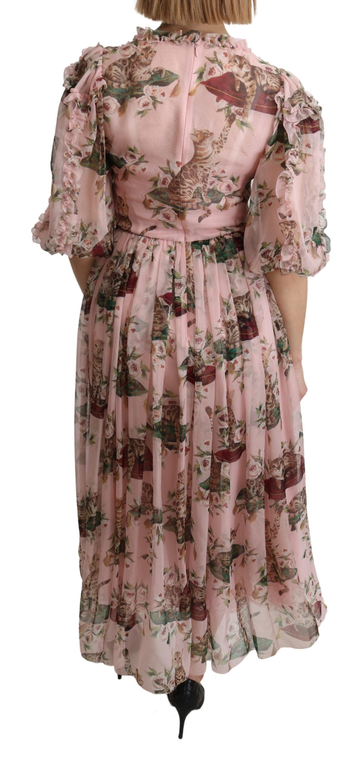Pink floral print maxi dress with ruffled sleeves