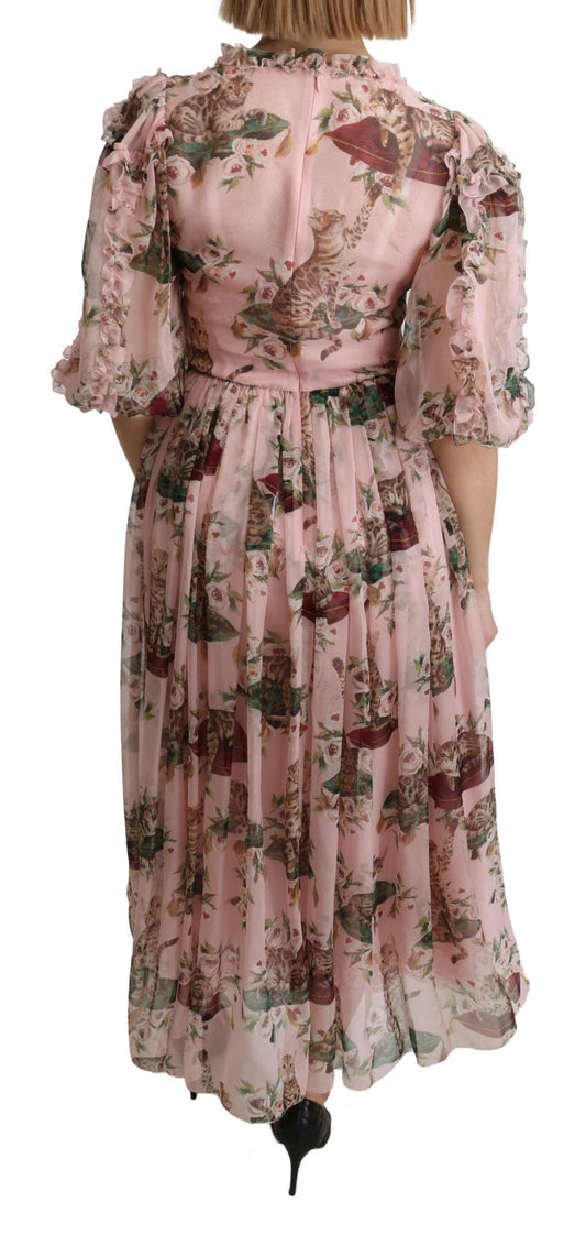 Pink floral print maxi dress with ruffled sleeves