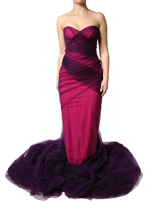 A pink black strapless sheath mermaid dress by Dolce & Gabbana