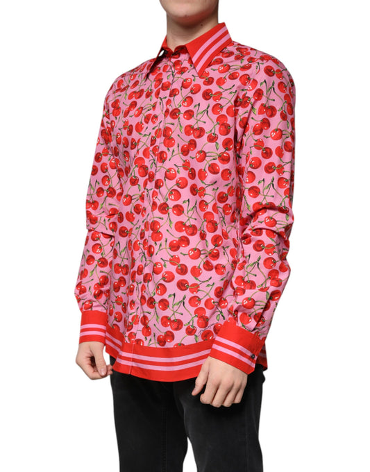 Red shirt with cherry print and red collar