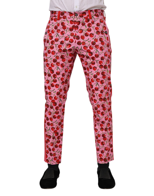 Red cherry print cotton dress pants by Dolce & Gabbana
