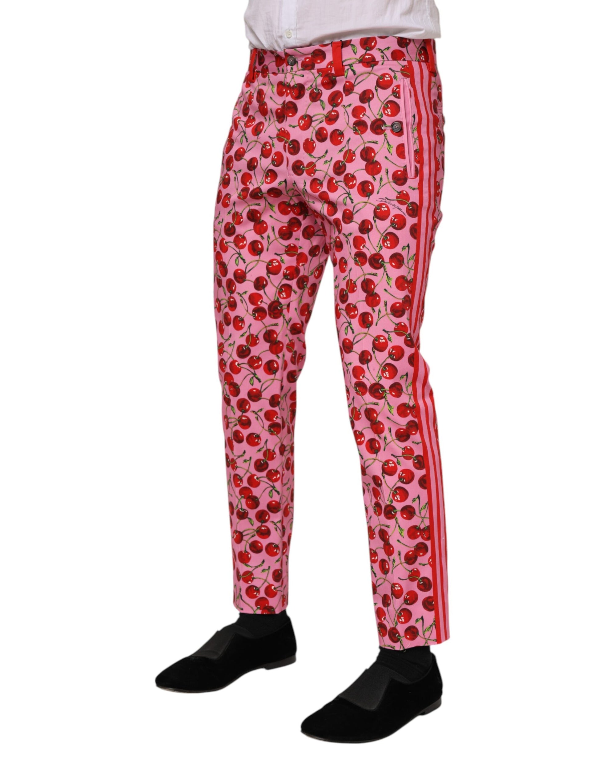 Red and white cherry print pants by Dolce & Gabbana