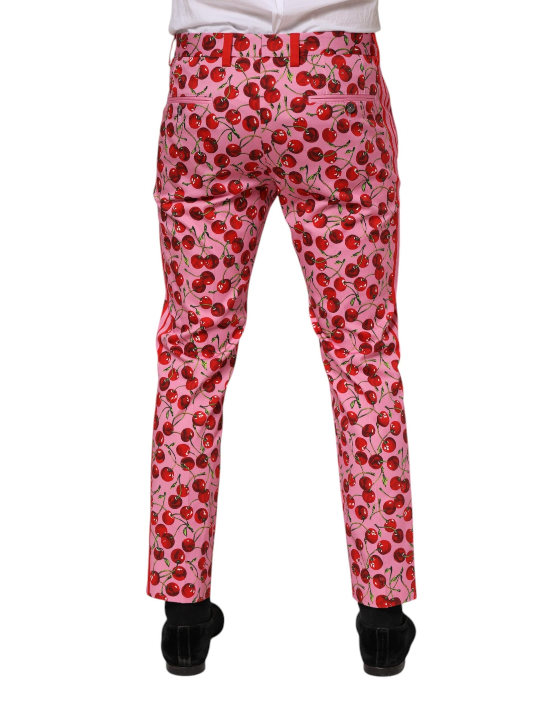 Red cherry print men's dress pants by Dolce & Gabbana