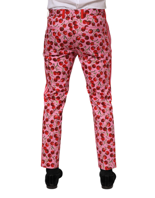 Red cherry print men's dress pants by Dolce & Gabbana