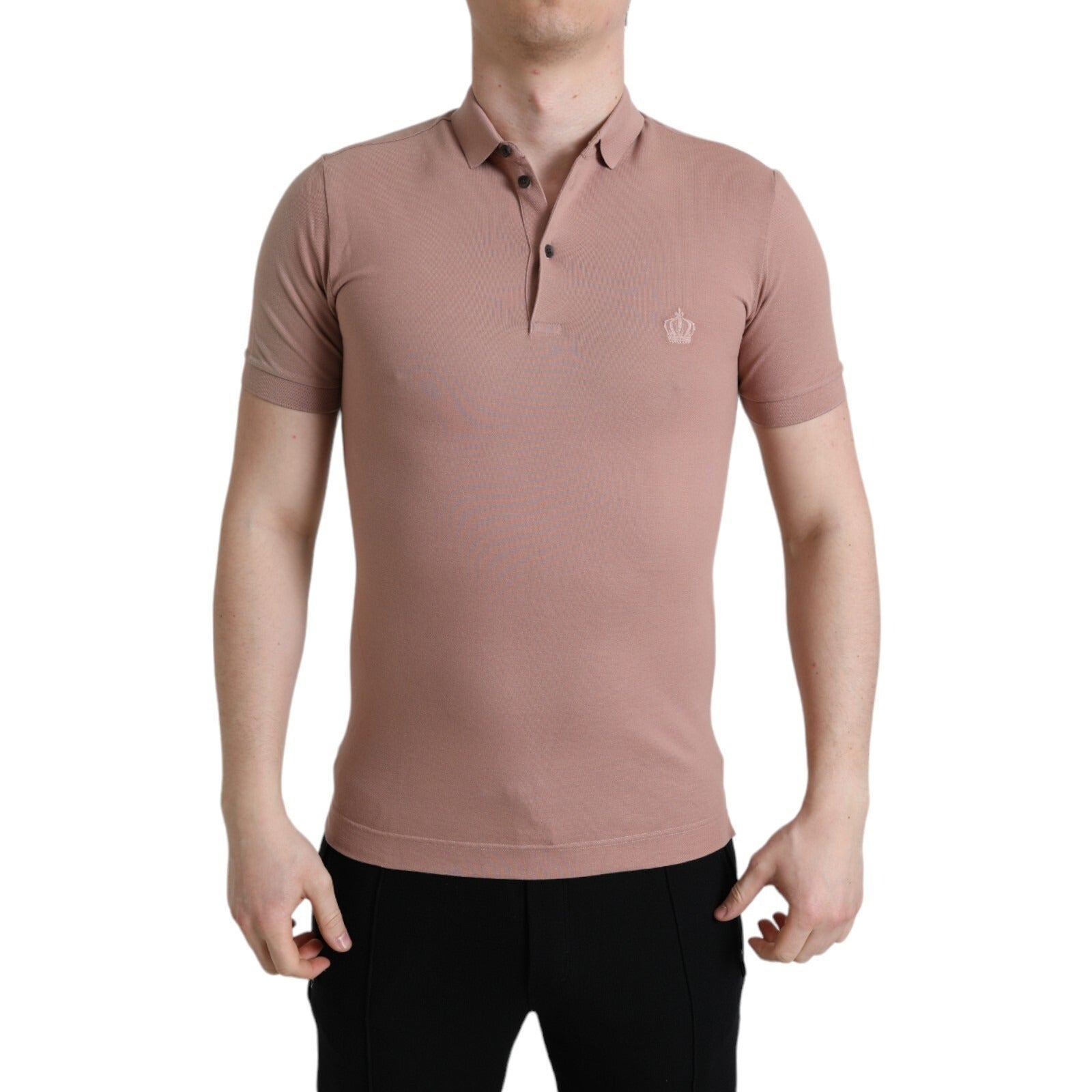 Man wearing pink polo shirt