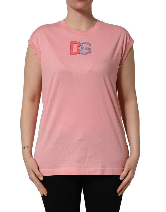 A pink cotton tank top with a round neck and the D&G logo on the front