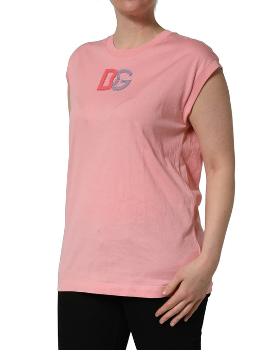 Pink cotton tank top with round neck and D&G logo