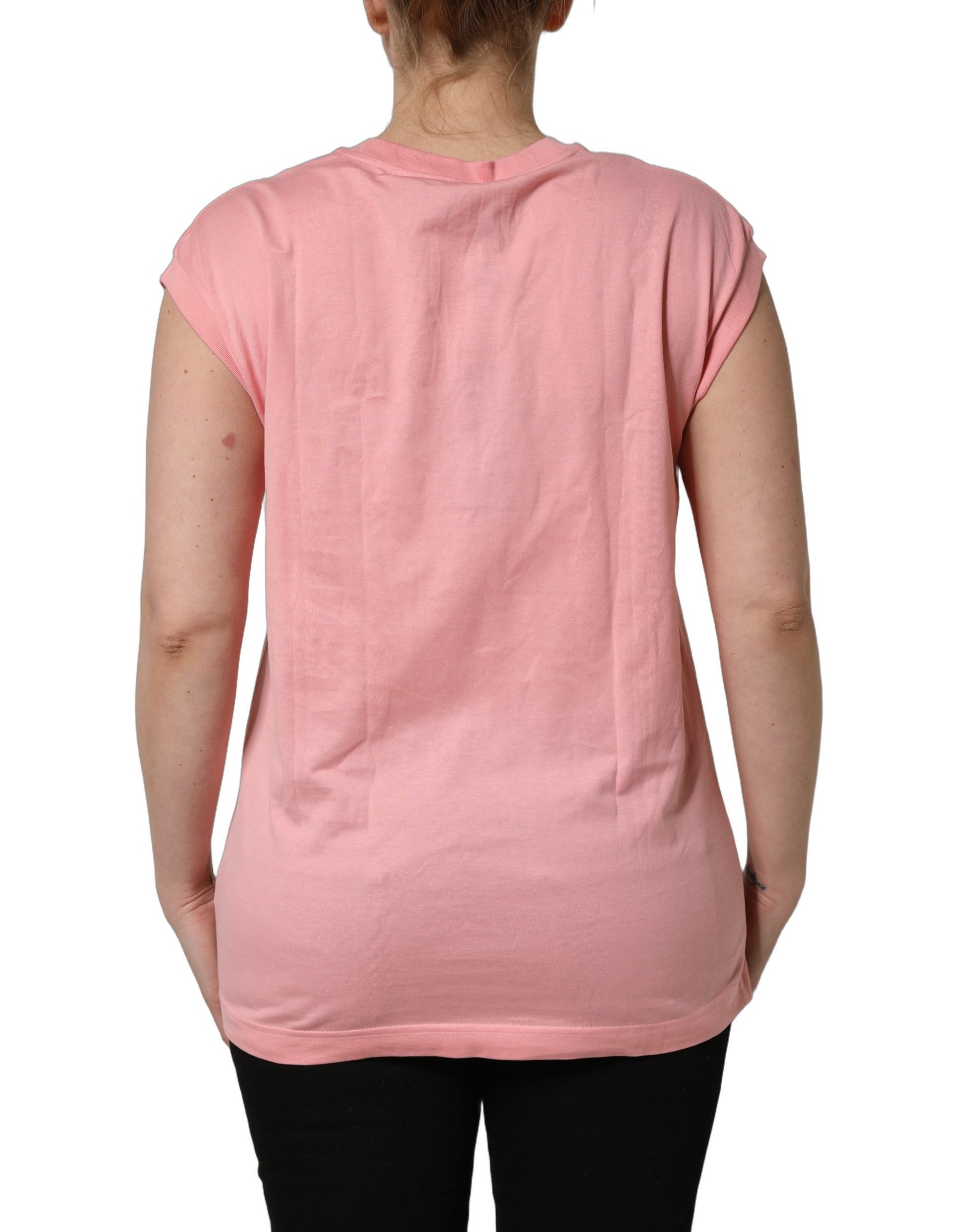 Pink cotton tank top with round neck and logo on back