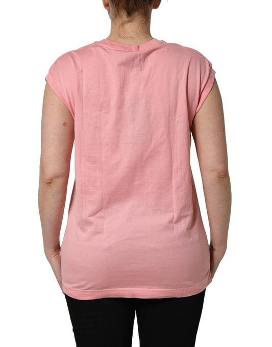 Pink cotton tank top with round neck and logo on back