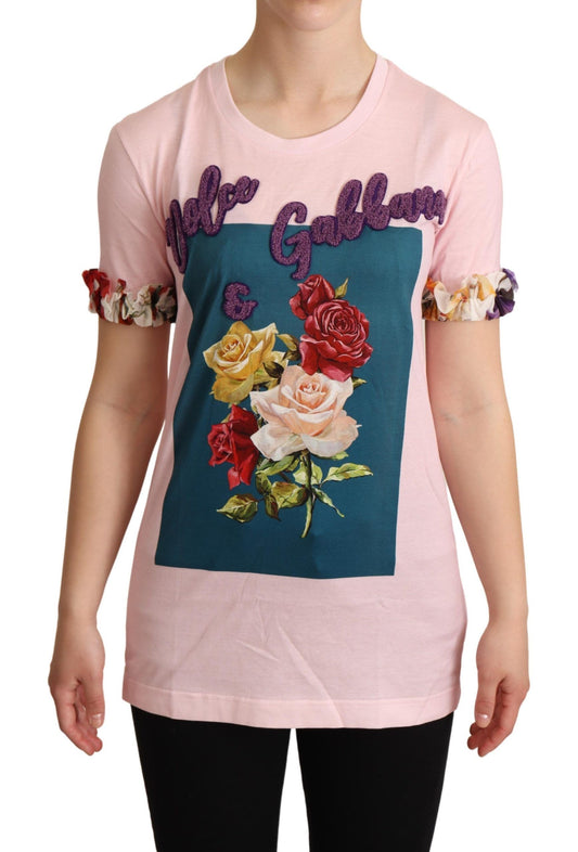 Pink shirt with floral embroidery on front