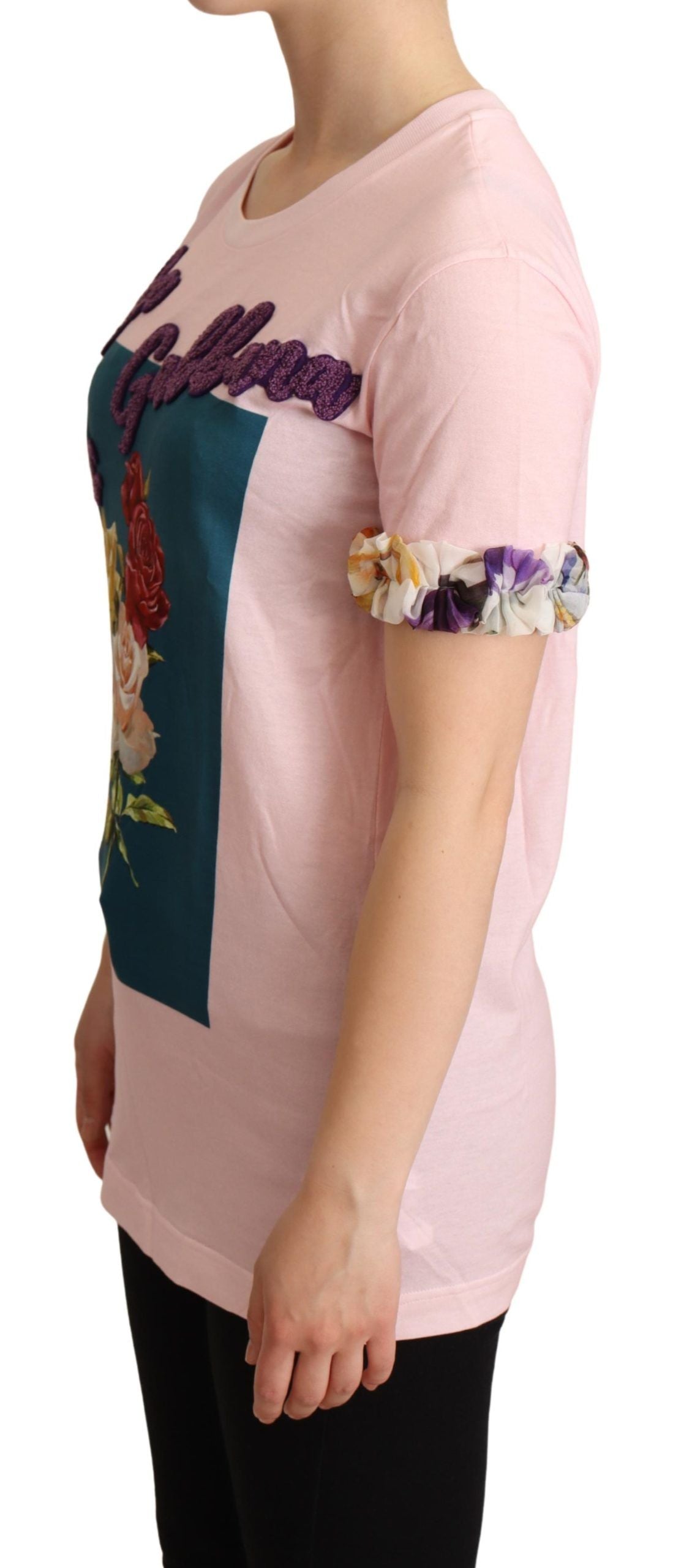 Pink t-shirt with floral design on front