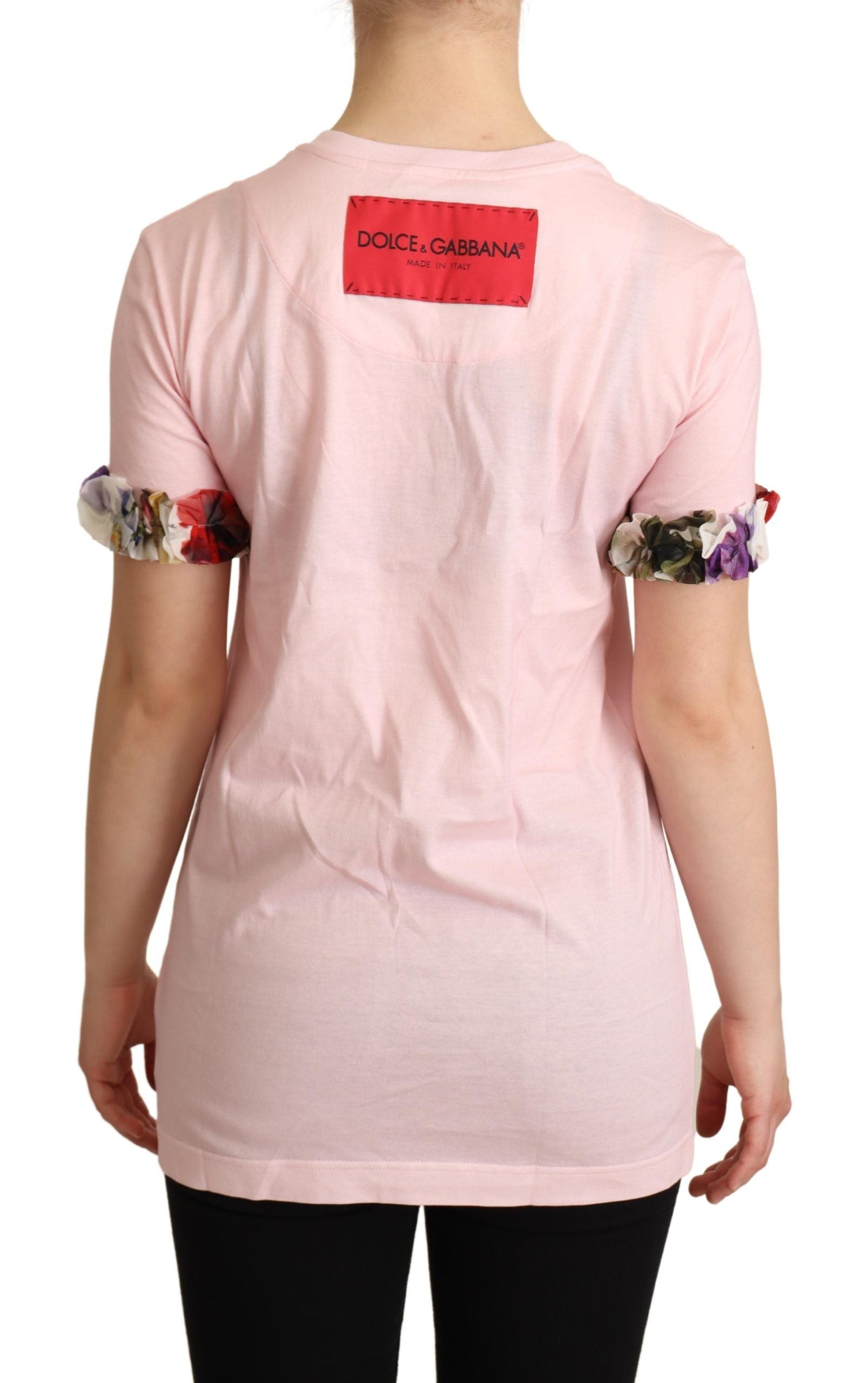 Pink t-shirt with red label on back