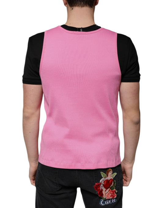 Pink vest with black sleeves on a mannequin