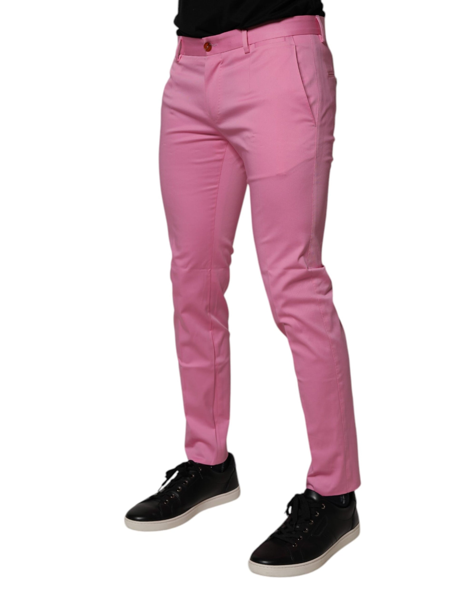 A pair of pink cotton slim fit men's dress formal trousers