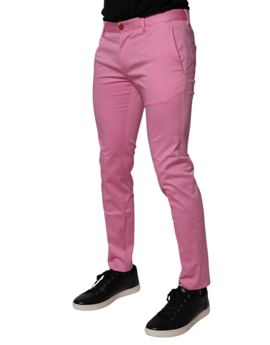 A pair of pink cotton slim fit men's dress formal trousers