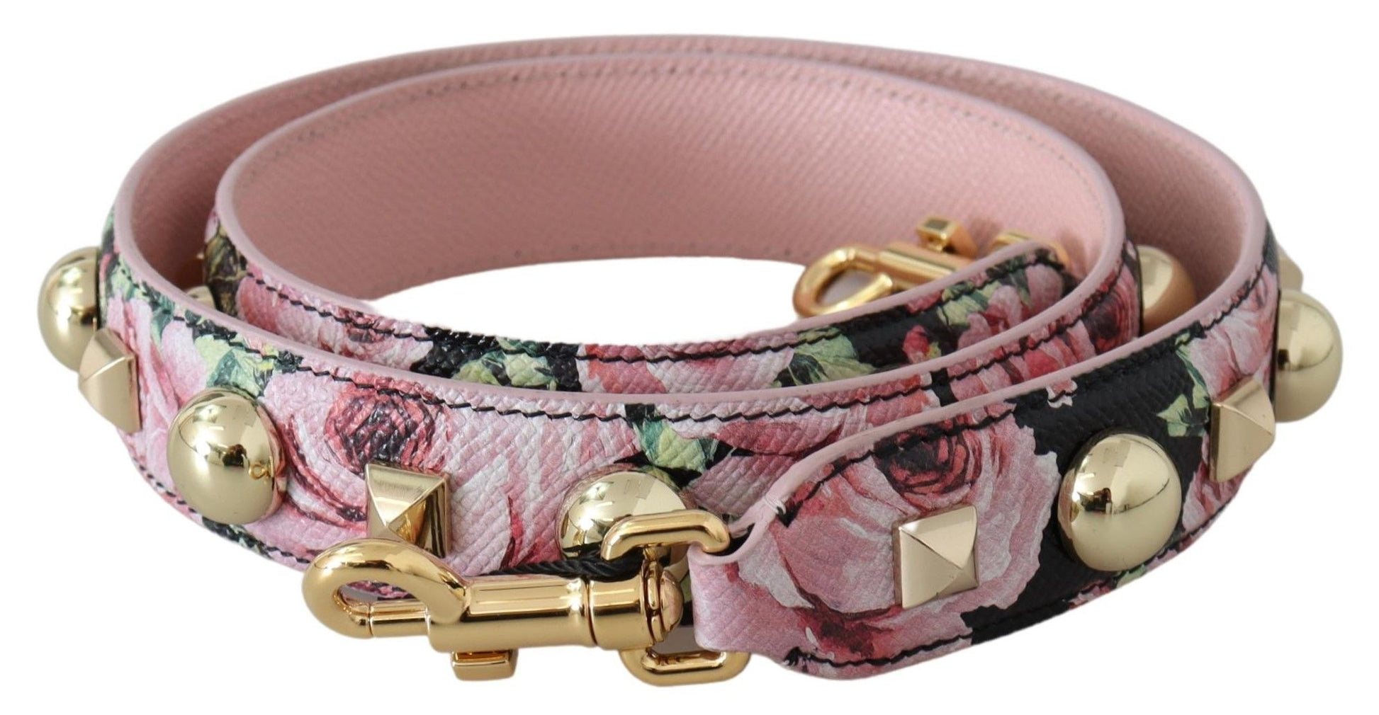 Pink floral belt with gold buckle and studs
