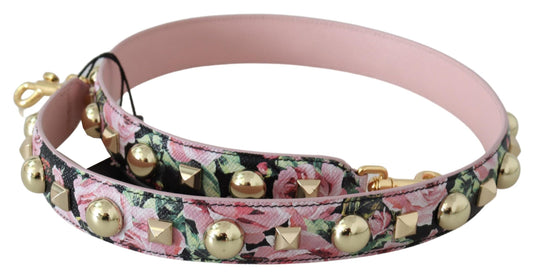 Pink floral dog collar with gold bells and spikes