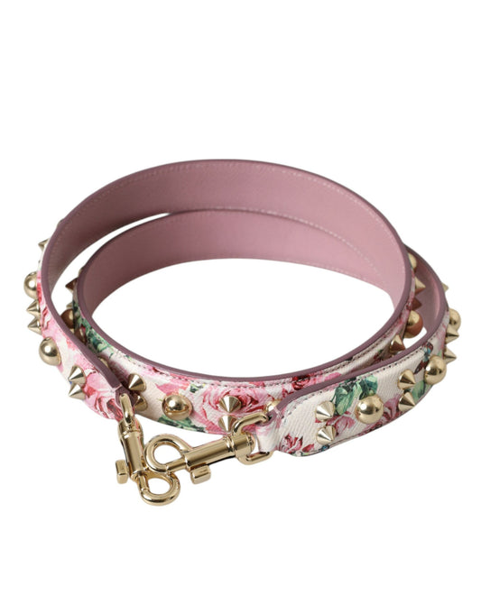 Pink floral belt with spikes and gold buckle