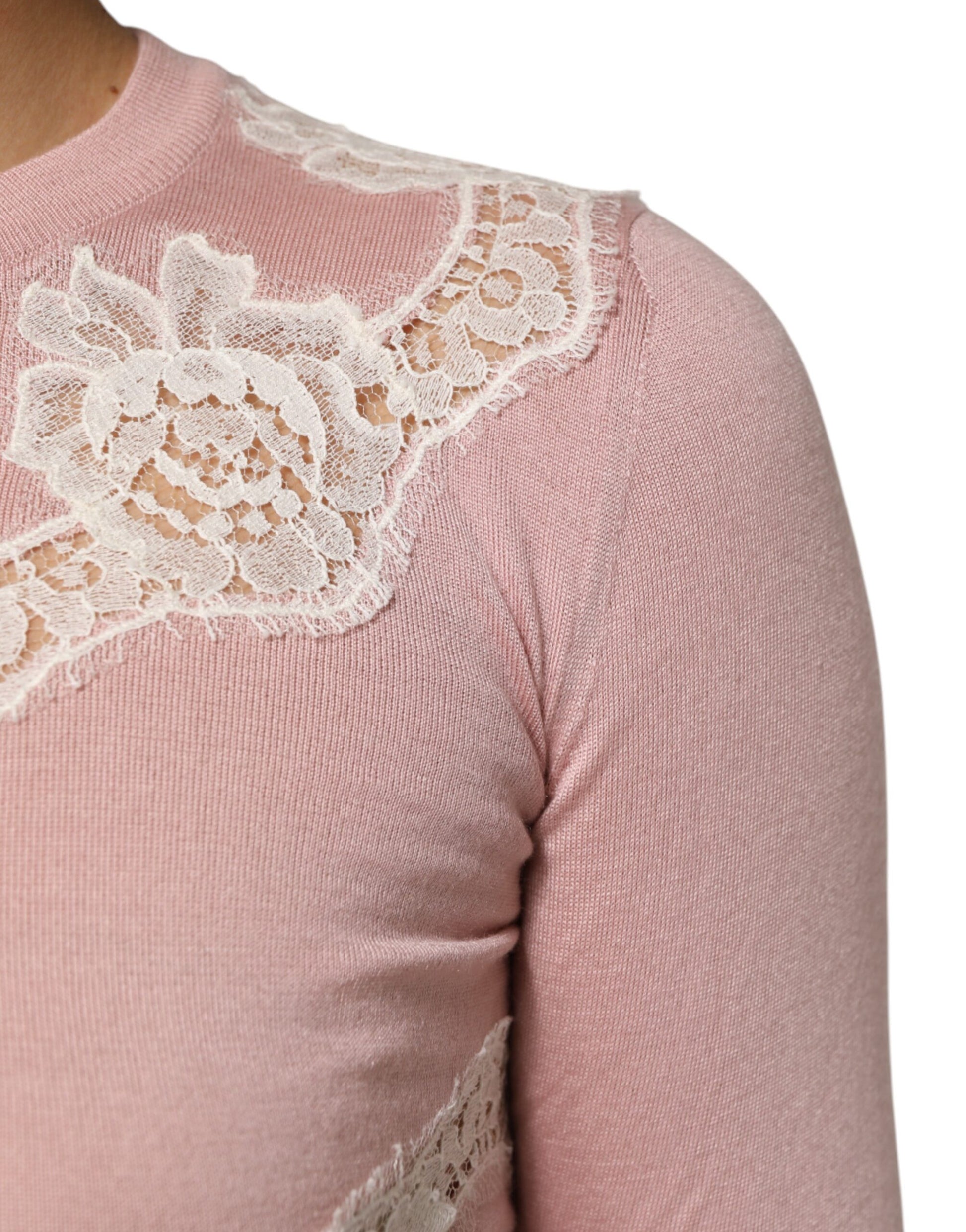 Pink lace sleeve sweater