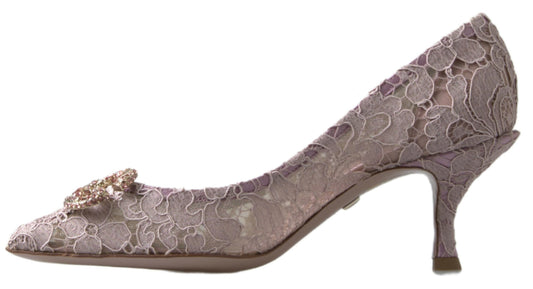 Pair of women's high heel shoes with embroidered design and rhinestone accents