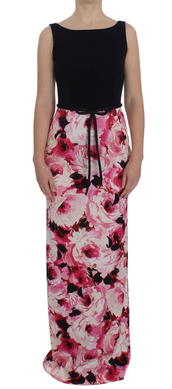 Long floral print dress with black top