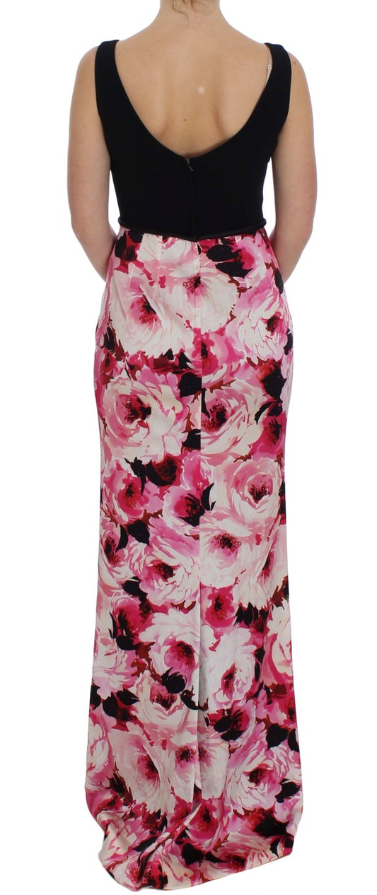 Long pink floral dress with black back