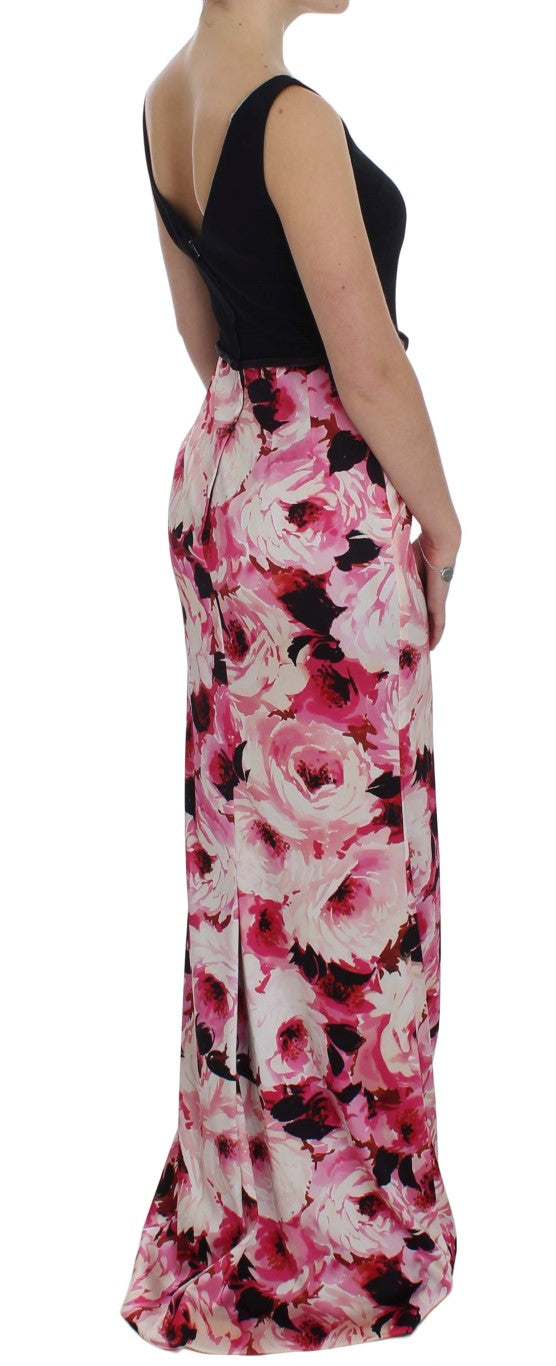 Long pink floral dress with black back