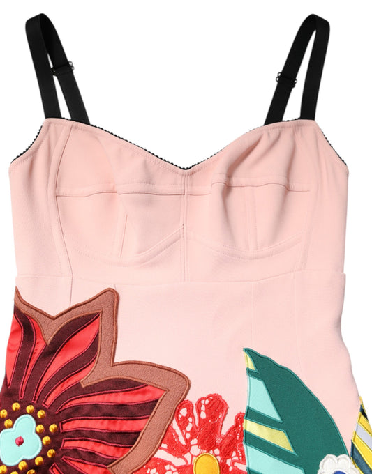 Pink floral print spaghetti strap mini dress with tropical flower design