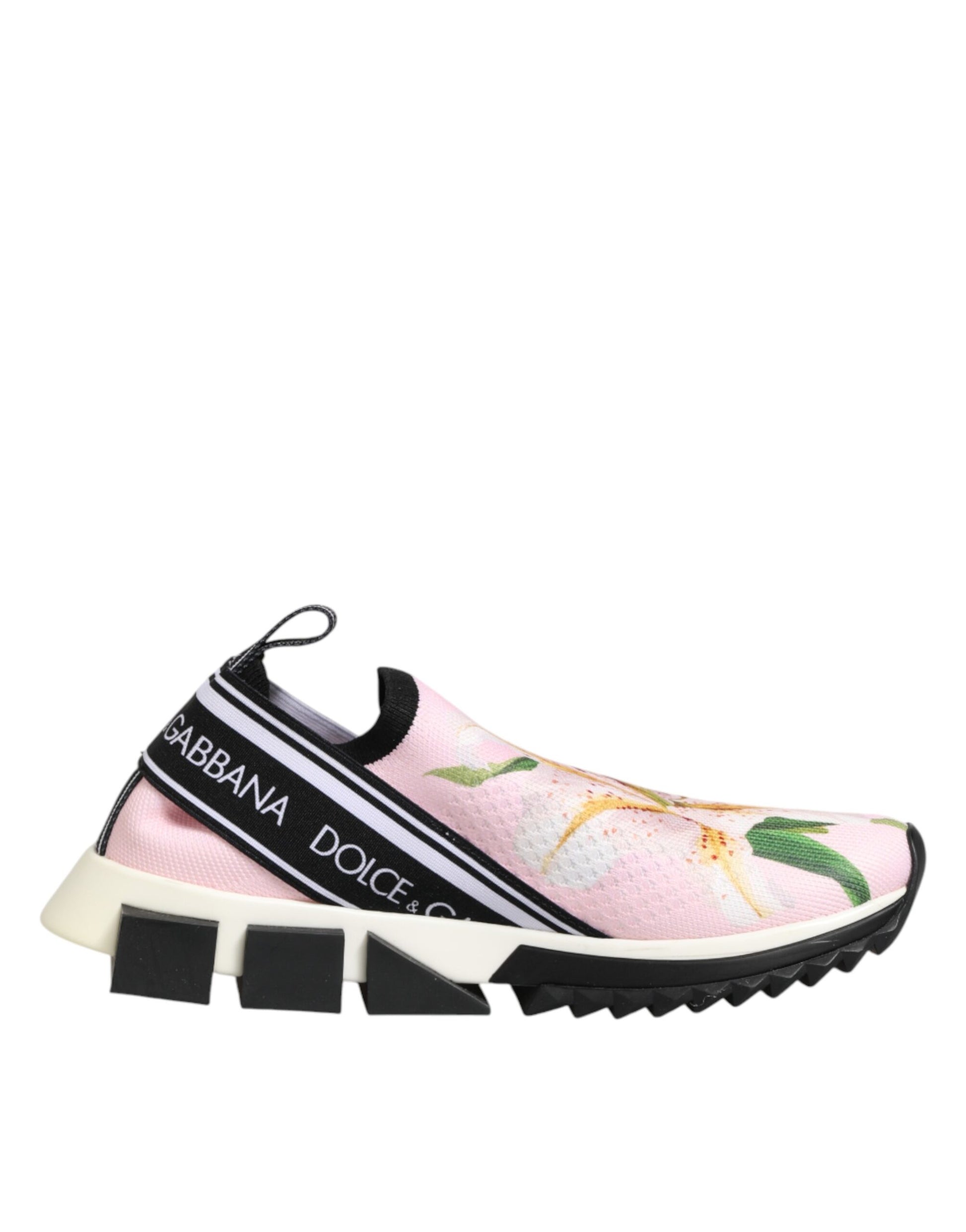 Pink sneaker with white sole and black laces