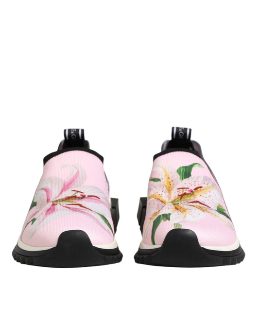 Pair of pink sneakers with floral print