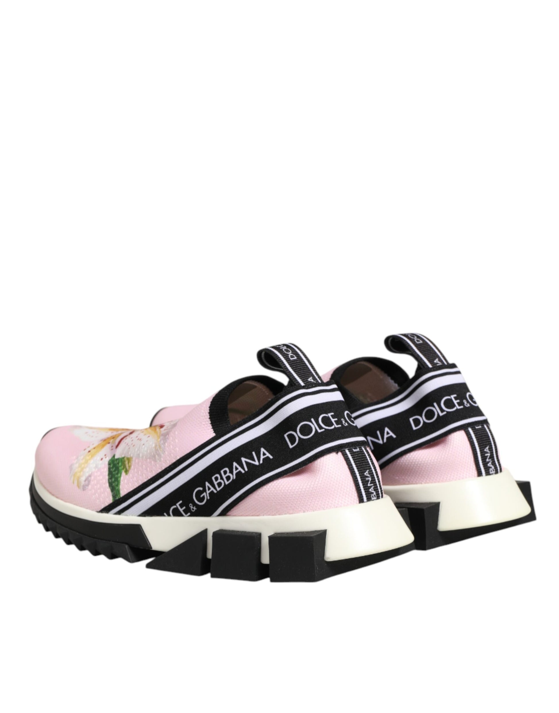 Pink shoe with black straps and white soles