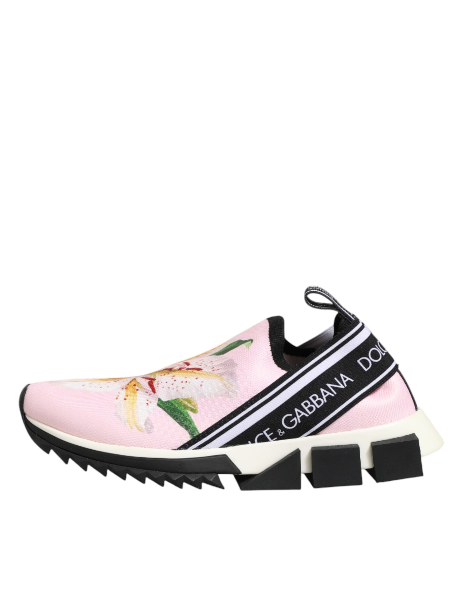 Pink sneaker with floral pattern on side and Adidas logo on tongue