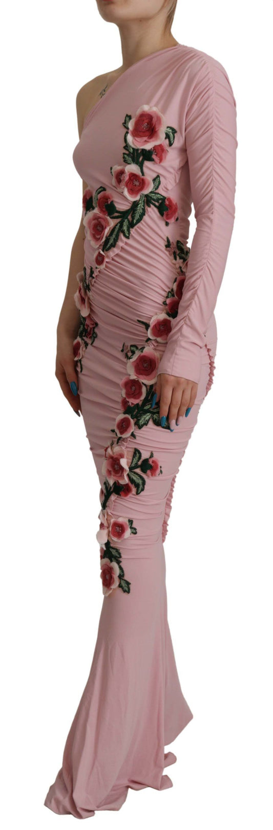 Pink floral dress with long sleeves and ruffled hem