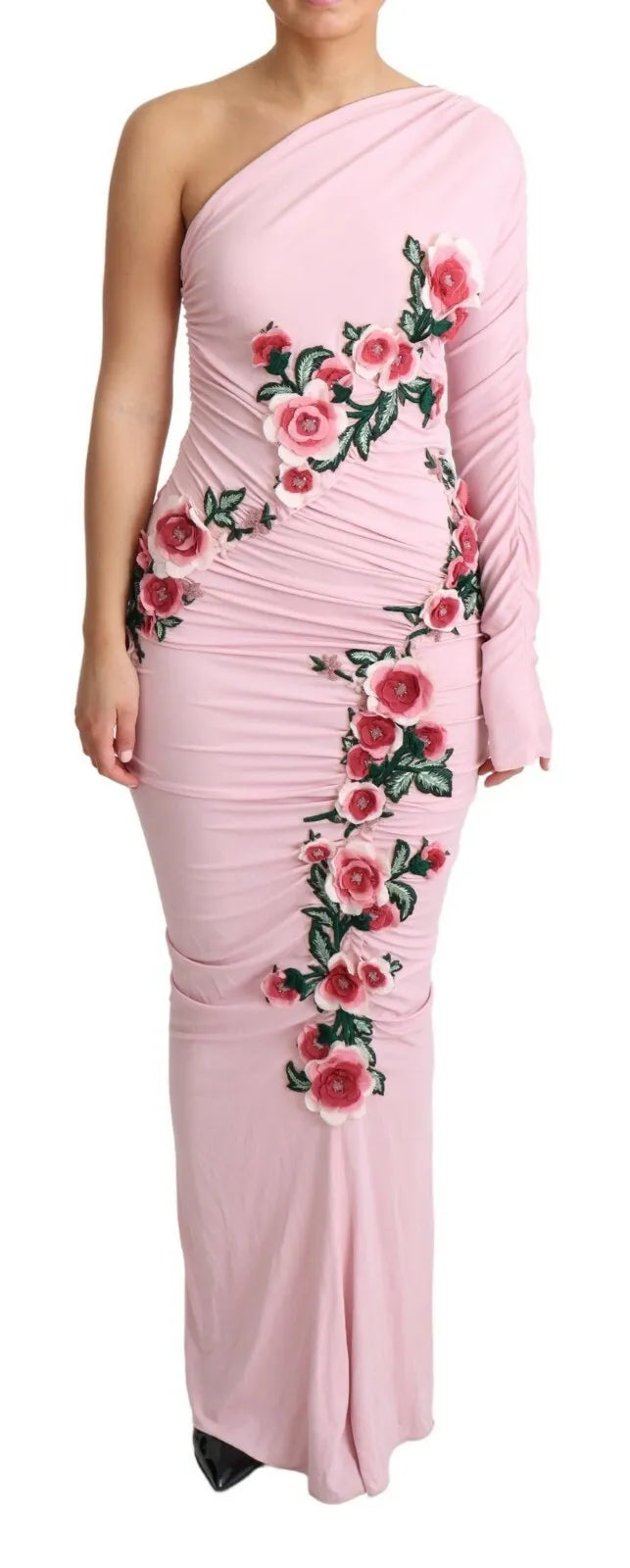 Pink floral sleeveless dress with ruffled hem