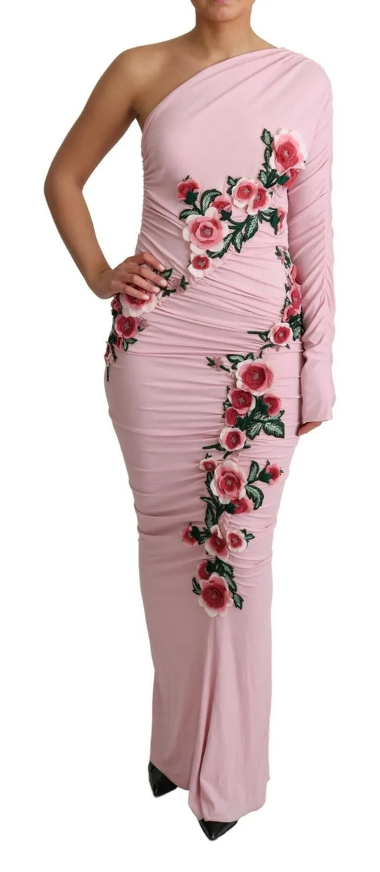 Pink dress with floral pattern on sleeve