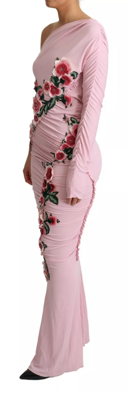 Pink floral print dress with long sleeves and flared pants