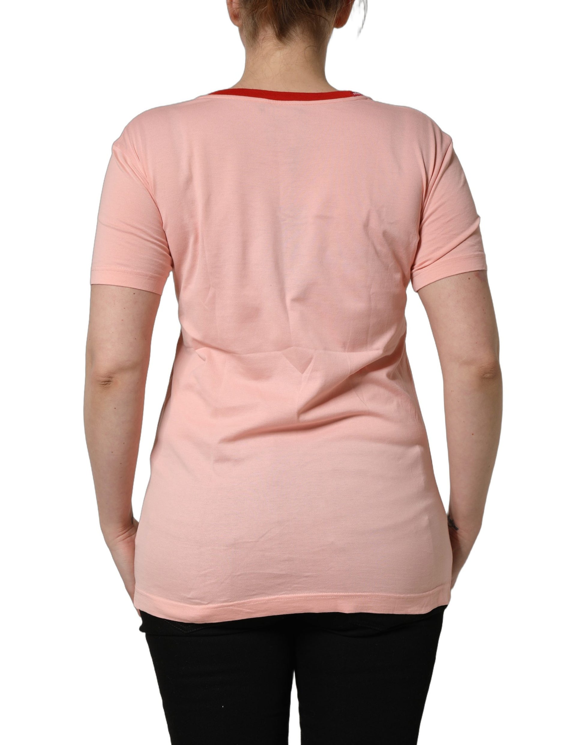 A pink graphic print crew neck t-shirt