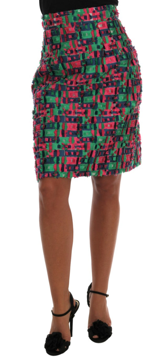 Skirt with a colorful pattern on a model