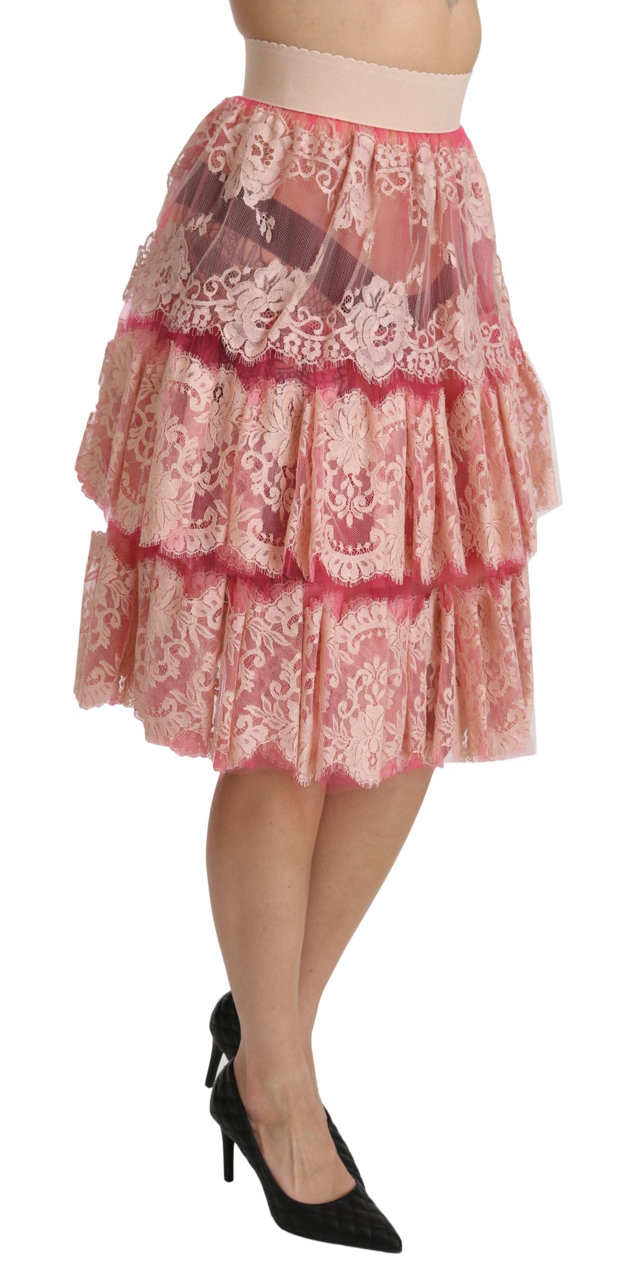 Pink floral skirt with ruffles