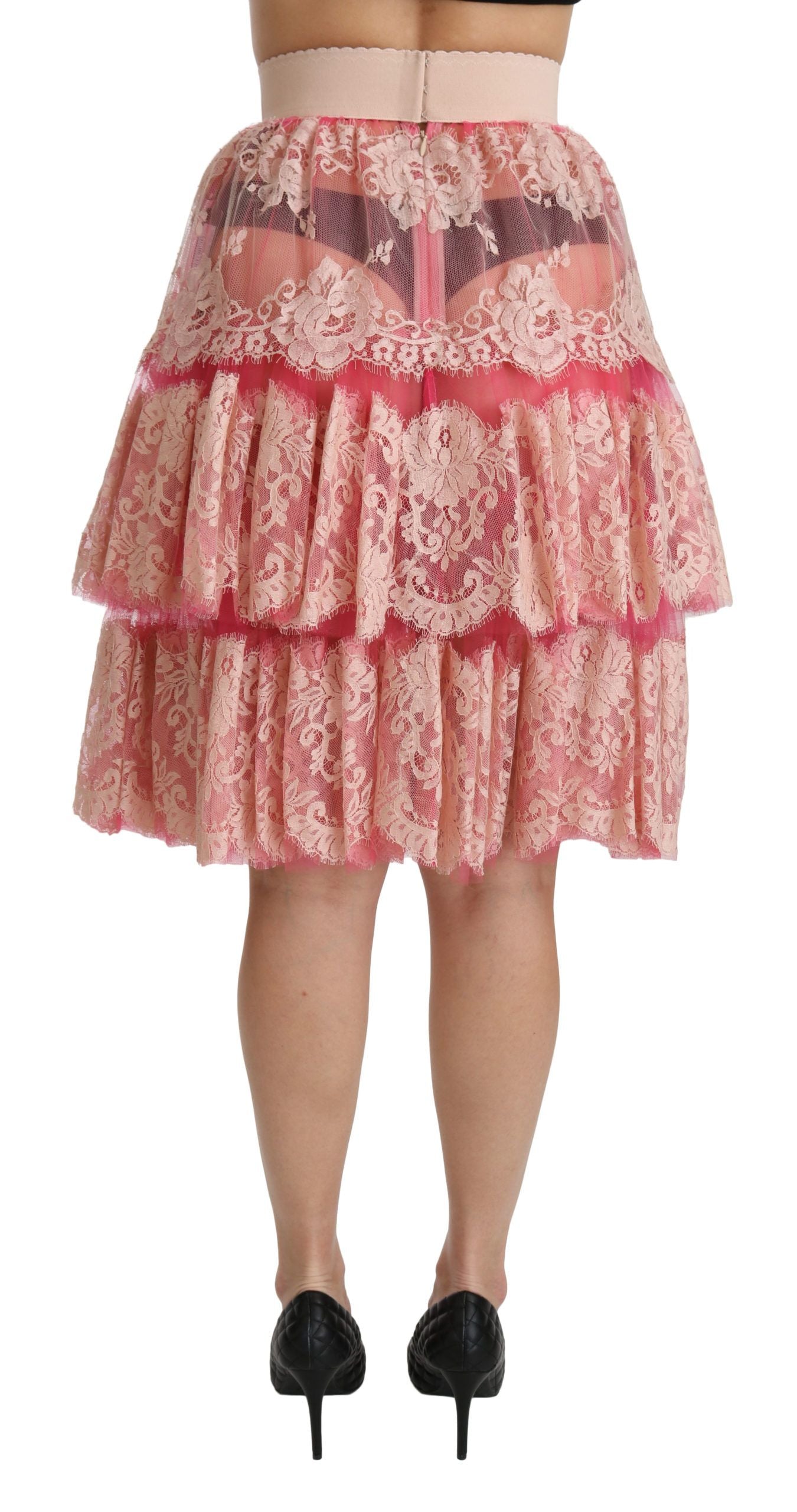 Pink floral skirt with lace trim