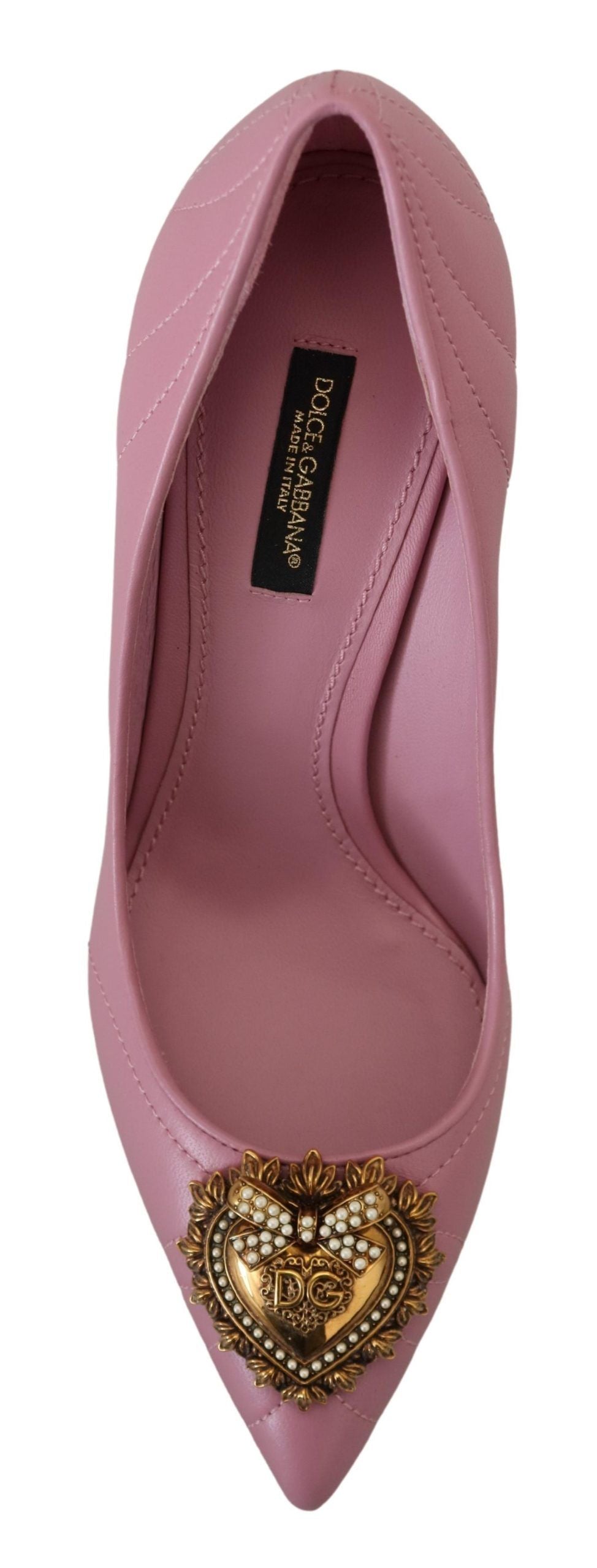 Pink women's shoe with heart embellishment on toe